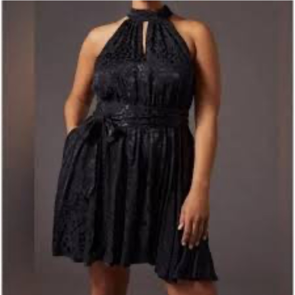 Anthropologie Black Dress mini halter neck dress size XS NWOT